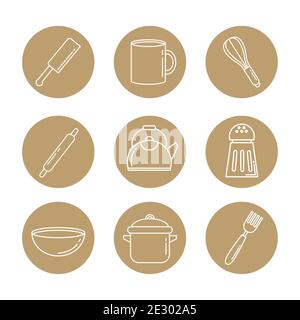 bundle of nine kitchen utensils set icons Stock Vector