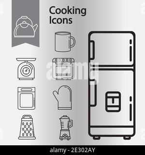 bundle of nine kitchen utensils line style icons and lettering Stock Vector
