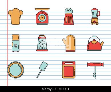 bundle of twelve kitchen utensils set icons Stock Vector
