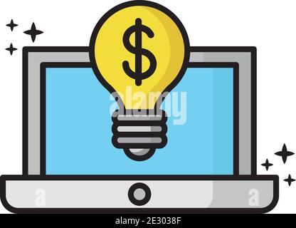 laptop with dollar symbol in bulb light icon Stock Vector