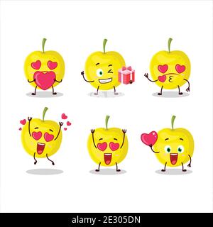 Yellow cherry cartoon character with love cute emoticon. Vector illustration Stock Vector