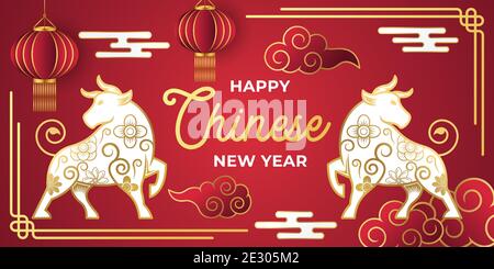 Chinese New Year 2021 Year of the Ox background vector illustration. Happy Chinese New Year 2021 vector background design. 2021 Chinese New Year Holid Stock Vector