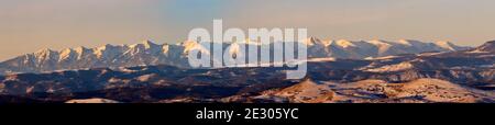 Alpenglow at sunrise on the Sangre de Cristo Mountain Range Stock Photo