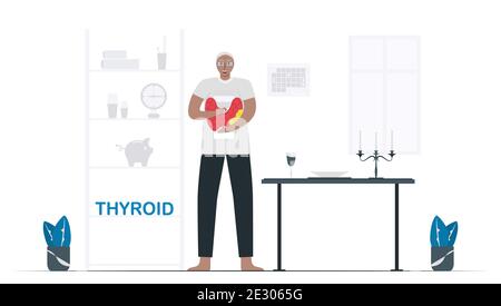 Thyroid awareness month, January. People still lives with thyroid disease. Take care yourself at home. Flat vector illustration isolated on white back Stock Vector