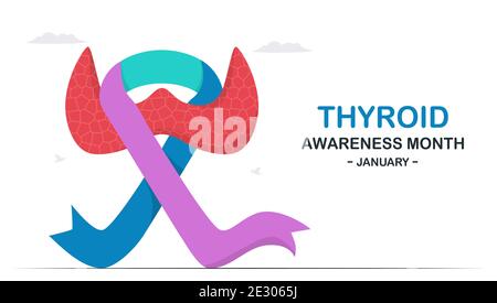 Template background for Thyroid Awareness Month. Purple blue ribbon is a sign of this disease. Illustrated vector isolates on white background. All da Stock Vector