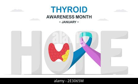 Thyroid Awareness Month template was designed with concept of hope. Medical illustration isolated on white background. Stock Vector