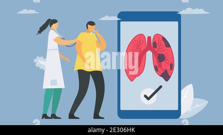 New technology for lung diagnostic on smartphone. Chronic obstructive pulmonary disease causes breathing problems and poor airflow. Pulmonology vector Stock Vector