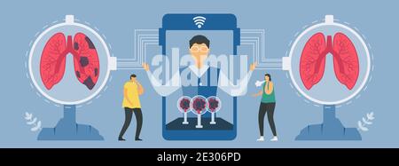 New technology for lung diagnostic on smartphone. Chronic obstructive pulmonary disease causes breathing problems and poor airflow. Pulmonology vector Stock Vector