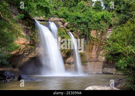 Haew Suwat waterfall in forest at Khao Yai National Park, Thailand Stock Photo