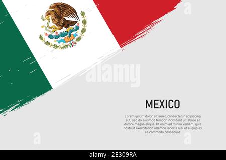 Grunge styled brush stroke background with flag of Mexico. Template for banner or poster. Stock Vector