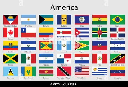 Set of flags Americas countries, All America continent flag collection Stock Vector