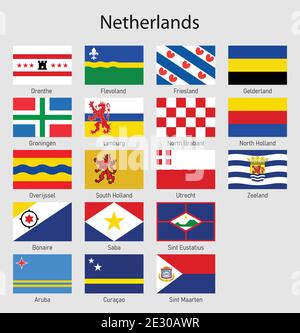 Set Flags of the provinces of Netherlands, All Dutch regions flag collection Stock Vector