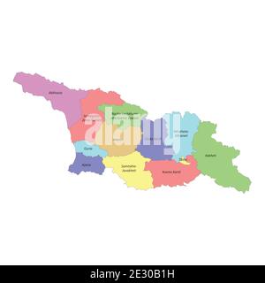 High quality colorful labeled map of Georgia with borders of the regions Stock Vector