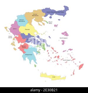 High quality colorful labeled map of Greece with borders of the regions Stock Vector