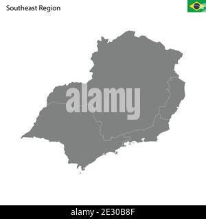 High Quality map Southeast region of Brazil, with borders of the states Stock Vector