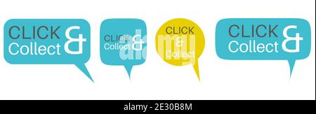 Click and Collect internet and online shopping icon shapes on a white background Stock Vector