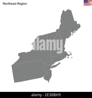 High Quality map of Northeast region of United States of America with borders of the states Stock Vector