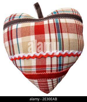 Close-up of a handmade fabric heart shape isolated on white background Stock Photo
