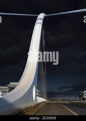 Harp Bridge (Samuel Beckett Bridge) - cable-stayed bridge over the river Liffey. Dublin. Ireland.
