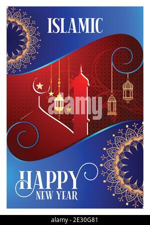 Happy Islamic new year poster design for Muslim festival Stock Vector