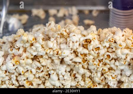 Popcorn in a popcorn maker Stock Photo