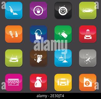 Car wash icon set for web sites and user interface. Colored buttons on a dark background Stock Vector