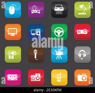 Devices icon set for web sites and user interface. Colored buttons on a dark background Stock Vector