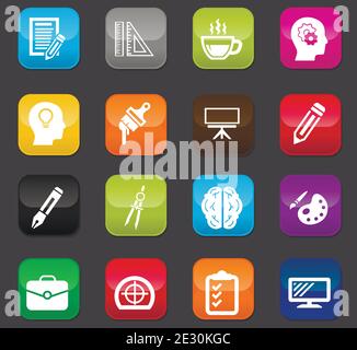 Creative process vector icons for user interface design. Colored buttons on a dark background Stock Vector
