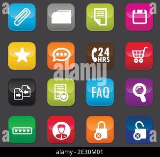 E-commerce interface icon set for web sites and user interface. Colored buttons on a dark background Stock Vector