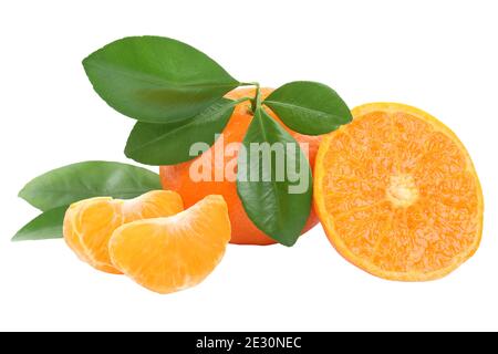 Mandarin orange mandarins vegan fruit fruits tangerine tangerines isolated on a white background Stock Photo
