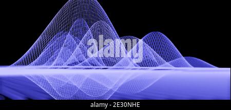Abstract wireframe structure, modern virtual grid, background, audio soundwaves, science or data concept, sound wave visualization, cgi 3D rendering