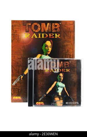 Original Tomb Raider PC game from 1996 an action adventure video game developed by Core Design and published by Eidos Interactive Stock Photo