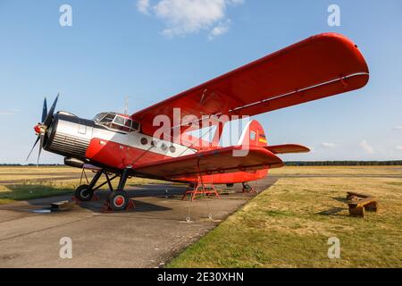 Strausberg, Germany - August 19, 2020: PZL-Mielec An-2T Antonow airplane at Strausberg airport in Germany. Stock Photo