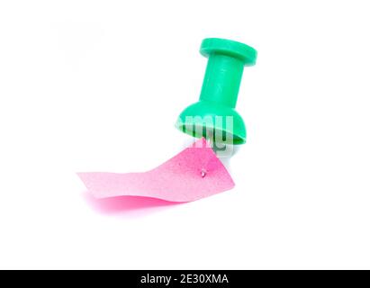 Office needle with sticky note isolated on white background Stock Photo