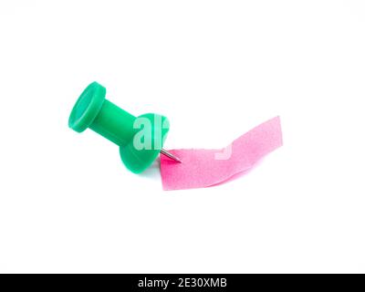 Office needle with pink sticky note isolated on white background Stock Photo