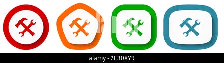 Tools, service vector icon set, flat design buttons on white background Stock Vector