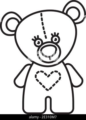 Cute brown teddy bear toy vector line icon  for Teddy bear Day on September 9. Chldhood outline symbol. Stock Vector