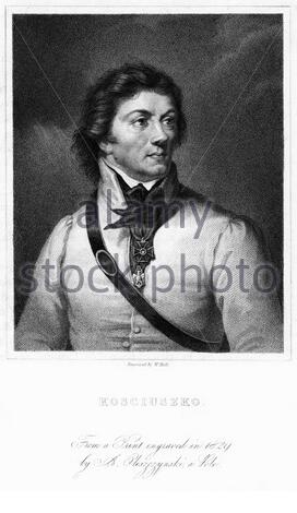 Andrzej Tadeusz Bonawentura Kościuszko,1746 – 1817, was a Polish-Lithuanian military engineer, statesman, and military leader who became a national hero in Poland, Lithuania, Belarus, and the United States, vintage engraving from 1800 Stock Photo