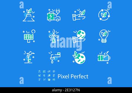 Modern linear icons on ecology theme in Pixel perfect 48x Stock Vector