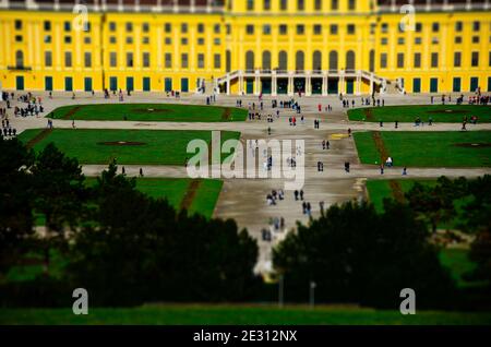 miniature castle with garden in vienna with many tourists Stock Photo