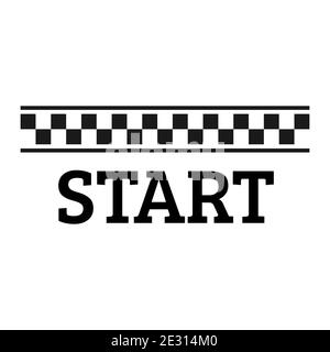 Starting line black and white checkered flag with START text icon. Race and motivation concept sign. Vector illustration. Stock Vector
