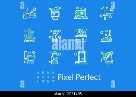 Linear icons on the theme of cleaning in a flat style Stock Vector