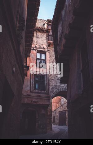 The beautiful streets of Albarracin, an historic border town in the Spanish hills. Stock Photo