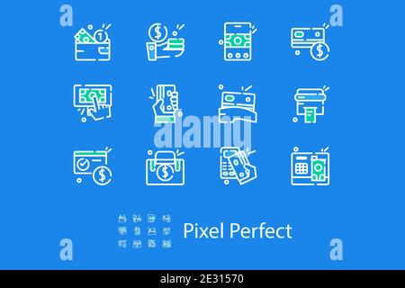 linear icons on the topic of payment in a flat style Stock Vector