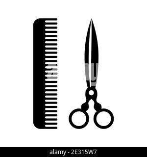 Comb and scissors silhouette icon, Isolated logo on white background. Vector illustration. Stock Vector