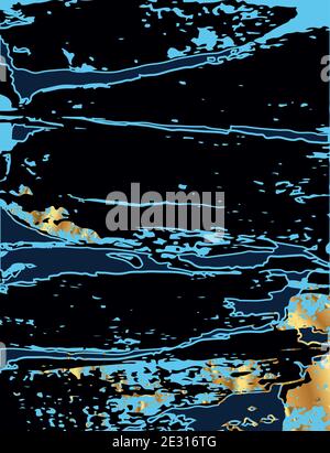 banner, abstract water background, blue with black and gold. vector Stock Vector