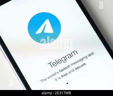 Telegram app on Apple iPhone screen Stock Photo