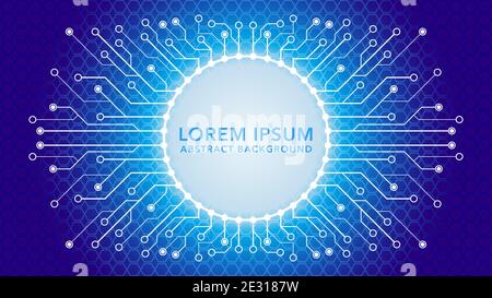 Cyberpunk Circuit With Hexagonal Geometric Pattern. Blue Lights Rounded with Electronic Tree Shape Vector Illustration. Dystopian Abstract Background Stock Vector