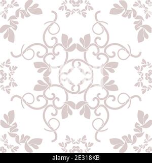 Seamless pattern with hearts, interlaced spirals and birds. Romantic. Rosewood color and white. Vector. Stock Vector