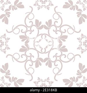 Seamless pattern with hearts, interlaced spirals and birds. Romantic. Rosewood color and white. Vector. Stock Vector